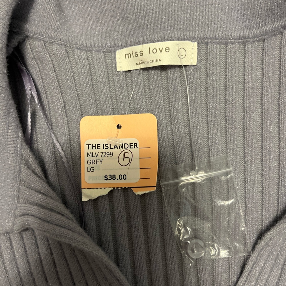 Gray Ribbed Cardigan Sweater - Picture 2 of 2